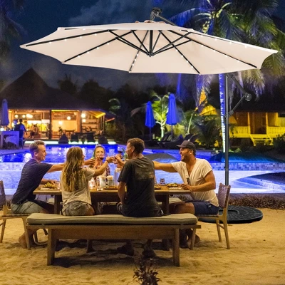 Costway 10FT Cantilever Solar Powered 32LED Lighted Patio Offset Umbrella Outdoor RedBeigeCoffeeBlueNavy 9 Costway 10FT Cantilever Solar Powered 32LED Lighted Patio Offset Umbrella Outdoor RedBeigeCoffeeBlueNavy - Image 9