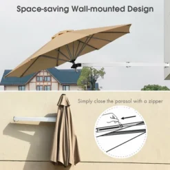 Costway 8ft Wall-Mounted Umbrella Telescopic Folding Tilt Sun Shade TanTurquoise -Outdoor Deals Garden Store GUEST 7c272d0e 63c1 49aa bb20 4e8177a31c5b