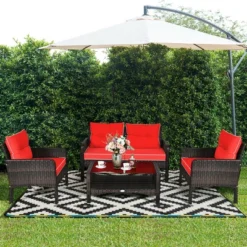 Costway 4PCS Patio Rattan Furniture Set Loveseat Sofa Coffee Table Cushioned Sofa Garden -Outdoor Deals Garden Store GUEST 7ca07963 229e 42a3 9d87 5b6335c9b82e