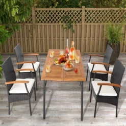 Costway Patio PE Wicker Chairs Acacia Wood Armrests With Soft Zippered Cushion Balcony -Outdoor Deals Garden Store GUEST 7cd143c5 4ea7 4e3b ba3c d4b792a7b04d