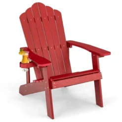 Costway Patio HIPS Adirondack Chair With Cup Holder Weather Resistant Outdoor 380 LBS Black/Teak/Green/Navy/Red/Gray/White/Yellow -Outdoor Deals Garden Store GUEST 7e11bd50 3b05 422b 8f61 6e3379320dc2