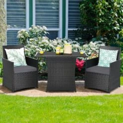 Costway 3PCS Patio Rattan Furniture Set Cushion Sofa Armrest Garden Deck -Outdoor Deals Garden Store GUEST 7e2a1dfb ca65 48ab b3a7 d668d751b645