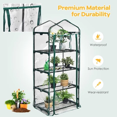 Costway White Mini Greenhouse W/ PVC Cover 4-Tier Portable Warm House 28'' X 19'' X 63'' 6 Costway White Mini Greenhouse W/ PVC Cover 4-Tier Portable Warm House 28'' X 19'' X 63'' - Image 6
