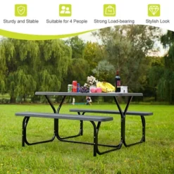 Costway Picnic Table Bench Set Outdoor Backyard Patio Garden Party Dining All Weather Black -Outdoor Deals Garden Store GUEST 7e86f072 f10b 41b9 a995 7e72a6055442