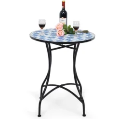 Costway 28.5'' Patio Round Mosaic Bistro Table Plant Stand Blue Flower Pattern -Outdoor Deals Garden Store GUEST 7ecdfe41 1801 411c 93d1 bf0ded3085d2