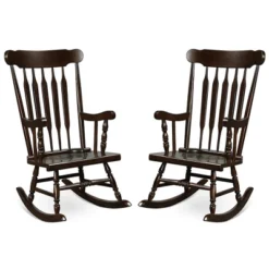 Costway Set Of 2 Wood Rocking Chair Glossy Finish White Coffe -Outdoor Deals Garden Store GUEST 7ef8081d 7e58 44dd 8a24 ea59211d9127