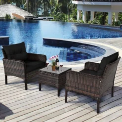 Costway 3PCS Outdoor Rattan Conversation Set Patio Garden Cushioned Sofa Chair -Outdoor Deals Garden Store GUEST 7efd0486 3d04 4afa a314 c7a37648293b