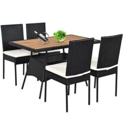 Costway 5 PCS Patio Rattan Furniture Set Wood Top Table Cushioned Chairs Garden Yard Deck -Outdoor Deals Garden Store GUEST 802b6e9a 0244 4cf8 acbd 463feac42a49