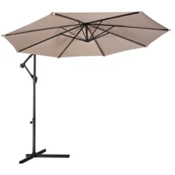 Costway 10' Hanging Umbrella Patio Sun Shade Offset Outdoor Market W/t Cross Base Beige -Outdoor Deals Garden Store GUEST 804a663e d94e 492a 9c8f 51dcecfa3799