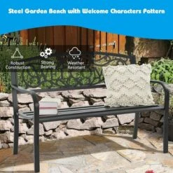 Costway Garden Bench Park Yard Outdoor Furniture Steel Frame Porch Path Loveseat Black -Outdoor Deals Garden Store GUEST 8060f789 1e4d 42ed b1bf d2c49cc2840f
