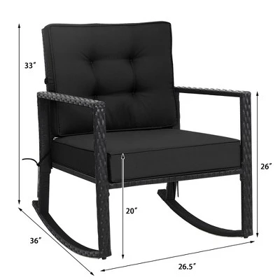 Costway Patio Rattan Rocker Chair Outdoor Glider Rocking Chair Cushion Lawn NavyBlackGrey 2 Costway Patio Rattan Rocker Chair Outdoor Glider Rocking Chair Cushion Lawn NavyBlackGrey - Image 2