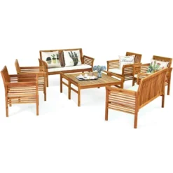 Costway 8 PCS Outdoor Acacia Wood Sofa Furniture Set Cushioned Chair Coffee Table Garden -Outdoor Deals Garden Store GUEST 809efb7b 8fe9 4910 a4ec 58ace033594f
