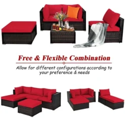 Costway 5PCS Patio Rattan Furniture Set Sectional Conversation Set Ottoman Table Red 15 Costway 5PCS Patio Rattan Furniture Set Sectional Conversation Set Ottoman Table Red -Outdoor Deals Garden Store GUEST 8106c4b1 66f2 49eb 8702 43c598bcbc25