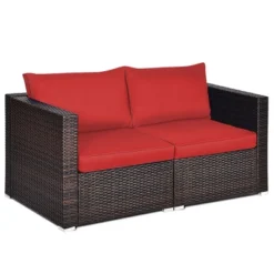 Costway 2PCS Patio Rattan Corner Sofa Sectional Furniture Set Black Cushion BlackRed -Outdoor Deals Garden Store GUEST 8123b08e 6756 429c b957 074c0b8156a3