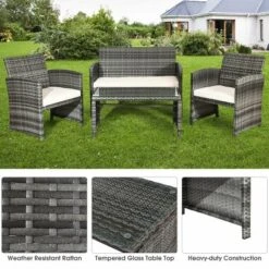 Costway 4PCS Patio Rattan Furniture Set Conversation Glass Table Top Cushioned Sofa White -Outdoor Deals Garden Store GUEST 816ad4ca ae08 4884 adab 9ecc88e0f704 1