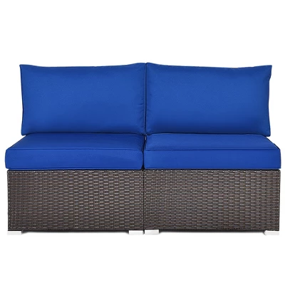 Costway 2PCS Patio Rattan Armless Sofa Sectional Furniture W/Navy Cushion 8 Costway 2PCS Patio Rattan Armless Sofa Sectional Furniture W/Navy Cushion - Image 8