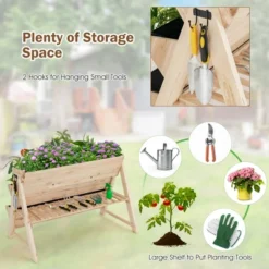 Costway 3 Tier Wooden Vertical Raised Garden Bed W/Storage Shelf, Side Hook & Liners -Outdoor Deals Garden Store GUEST 81a7866e a712 4e97 8f31 c6e8eccaf8ad