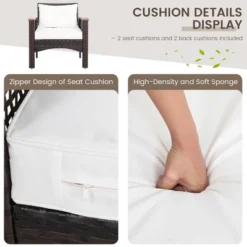 Costway 3PCS Patio Rattan Furniture Set Acacia Wood Table Top W/Shelf Cushioned -Outdoor Deals Garden Store GUEST 81e5bb92 5a2a 402b 855a 0a8673c3df08