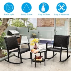 Costway 3PCS Patio Rattan Rocking Chair Bistro Set Coffee Table Storage Shelf -Outdoor Deals Garden Store GUEST 828edfe1 74b2 478c a241 d35542648c0a