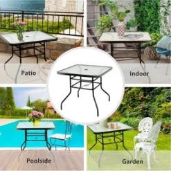 Costway 32'' Patio Square Table Tempered Glass Steel Frame Outdoor Pool Yard Garden -Outdoor Deals Garden Store GUEST 82c93171 6328 438f 8d56 8cc02e3e33e5