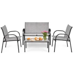 Costway 4 PCS Patio Furniture Set Sofa Coffee Table Steel Frame Garden Deck Gray -Outdoor Deals Garden Store GUEST 8333f3c9 648b 47ab 96e0 074739719851