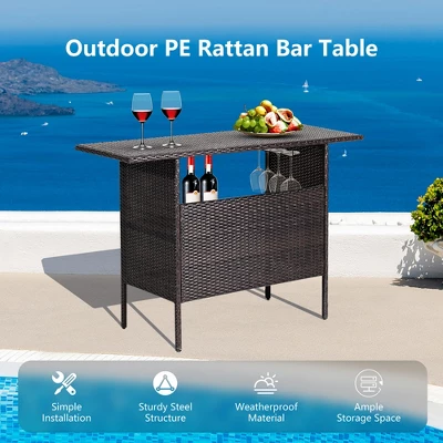 Costway Patio Garden Rattan Wicker Bar Height Counter Table Storage Shelf Rail 4 Costway Patio Garden Rattan Wicker Bar Height Counter Table Storage Shelf Rail - Image 4