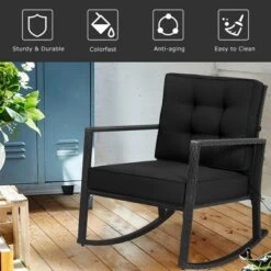 Costway Patio Rattan Rocker Chair Outdoor Glider Rocking Chair Cushion Lawn NavyBlackGrey 14 Costway Patio Rattan Rocker Chair Outdoor Glider Rocking Chair Cushion Lawn NavyBlackGrey -Outdoor Deals Garden Store GUEST 8370b822 5007 48d0 a95f 7b1a4dfde719