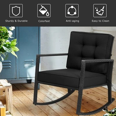 Costway Patio Rattan Rocker Chair Outdoor Glider Rocking Chair Cushion Lawn NavyBlackGrey 4 Costway Patio Rattan Rocker Chair Outdoor Glider Rocking Chair Cushion Lawn NavyBlackGrey - Image 4