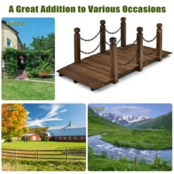 Costway 5 Ft Wooden Garden Bridge Arc Footbridge Stained Finish Walkway W/Rails -Outdoor Deals Garden Store GUEST 8377e871 f905 46ee 8457 f318ad18a8f6