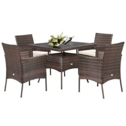 Costway 5PCS Patio Rattan Dining Furniture Set Armrest Sofa Chair Glass Table -Outdoor Deals Garden Store GUEST 8425edde 48fb 4d66 b578 7e2f610de5db