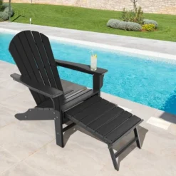 Costway Outdoor Patio HDPE Deck Adirondack Chair Beach Seat Retractable Ottoman WhiteBlackCoffeeGreyTurquoise -Outdoor Deals Garden Store GUEST 84366420 7bf4 4d96 860f a5f8b79b15e8