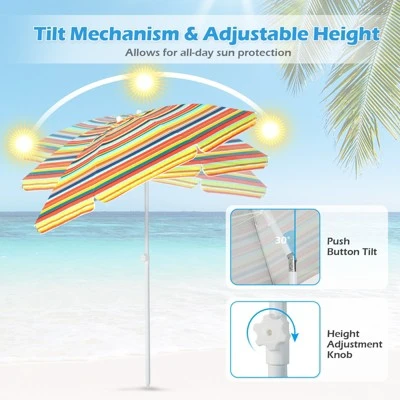 Costway 6.5Ft Patio Beach Sunshade Umbrella Portable Tilt Outdoor Yellowith Green/Navy/Blue 5 Costway 6.5Ft Patio Beach Sunshade Umbrella Portable Tilt Outdoor Yellowith Green/Navy/Blue - Image 5