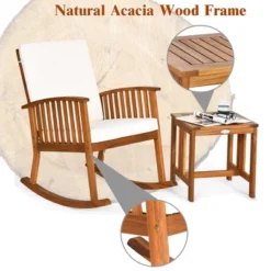 Costway 2PCS Acacia Wood Patio Rocking Chair Set Cushioned Coffee Table -Outdoor Deals Garden Store GUEST 84407d80 37f1 437b be50 d562b8f23069