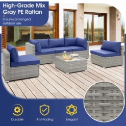 Costway 6 PCS Patio Conversation Sofa Set Outdoor Rattan Furniture Cushioned Seat Navy -Outdoor Deals Garden Store GUEST 845e5b02 cc20 4e85 9453 4d45f7172c54