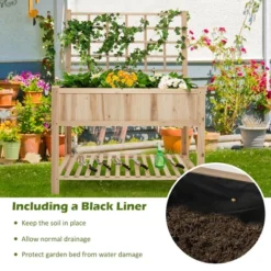 Costway Raised Garden Bed Elevated Wooden Planter Box With Trellis & Open Storage Shelf -Outdoor Deals Garden Store GUEST 846b36e9 2e27 475f b5b7 02dc07a44b8f