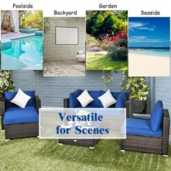 Costway 6PCS Patio Rattan Furniture Set Sectional Cushion Sofa Coffee Table Ottoman Navy -Outdoor Deals Garden Store GUEST 8542c785 a930 421a a1df 534f4d686a6e