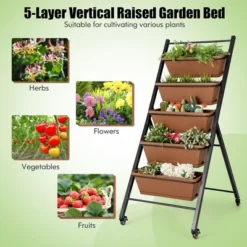 Costway 5-Tier Vertical Raised Garden Bed Elevated Planter With Wheels & Container Boxes Brown -Outdoor Deals Garden Store GUEST 8569eec1 ffe4 4fd5 9693 ff30665c4931