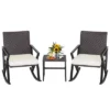 Costway 3PCS Patio Rattan Wicker Rocking Chairs Table Bistro Set Cushioned Rocker Garden