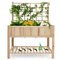Costway Raised Garden Bed Elevated Wooden Planter Box With Trellis & Open Storage Shelf -Outdoor Deals Garden Store GUEST 86c6ea22 828e 41a9 ada5 51fc04362508