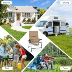 Costway Patio Padded Folding Portable Chair Camping Dining Outdoor Beach Chair GreyBrown -Outdoor Deals Garden Store GUEST 86c755ae 5d23 4b2c bf48 64f8fa5dfbeb
