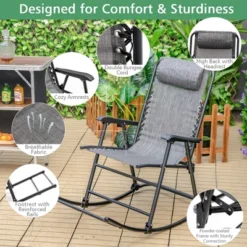 Costway Folding Zero Gravity Rocking Chair Outdoor Patio Headrest Turquoise Grey -Outdoor Deals Garden Store GUEST 86d8e0d7 416e 4659 86b2 31958f37d2ba