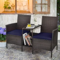 Costway Patio Rattan Wicker Conversation Set Sofa Cushioned Loveseat Glass Table -Outdoor Deals Garden Store GUEST 86e57fe9 037b 4c75 af84 b83dfe435e6a