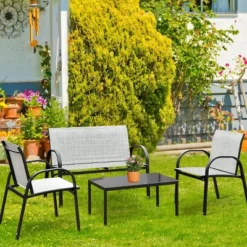 Costway 4 PCS Patio Furniture Set Sofa Coffee Table Steel Frame Garden Deck Gray -Outdoor Deals Garden Store GUEST 86ee0eff f8dd 468a 9a8c 9bd4d4bb4670