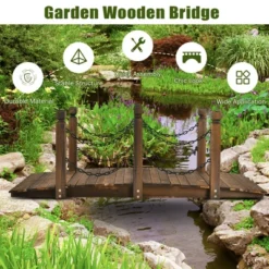 Costway 5 Ft Wooden Garden Bridge Arc Footbridge Stained Finish Walkway W/Rails -Outdoor Deals Garden Store GUEST 86f4a14a e0c2 45ff b665 1b9f4142d89c
