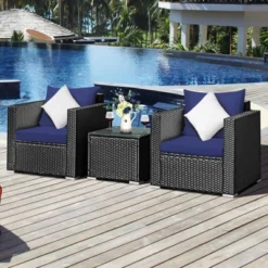 Costway 3PCS Patio Rattan Wicker Furniture Set Sofa Table W/Cushion Yard RedTurquoise NavyBlack -Outdoor Deals Garden Store GUEST 87e43e36 701c 4cb5 9d81 222b4388cef6