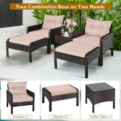 Costway 5 PCS Patio Rattan Wicker Furniture Set Sofa Ottoman Coffee Table Cushioned Yard -Outdoor Deals Garden Store GUEST 881735d8 111c 4ea1 abbe 9eaf6abe72a9