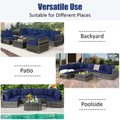 Costway 7PCS Patio Rattan Furniture Set Sectional Sofa Garden Navy Cushion -Outdoor Deals Garden Store GUEST 88242329 eb1c 4e67 b675 d91fce7eeef4