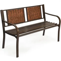 Costway Patio Garden Bench Steel Frame Rattan Backrest Park Yard Outdoor Porch Furniture -Outdoor Deals Garden Store GUEST 88e656bd 906d 4adb b56e de11746bc438