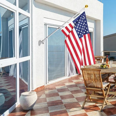 Costway American Flag Kit Wall Mount 5 Ft Spinning Pole 3'x5' US Flag Gold Ball Aluminum 2 Costway American Flag Kit Wall Mount 5 Ft Spinning Pole 3'x5' US Flag Gold Ball Aluminum - Image 2