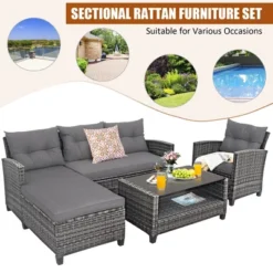 Costway 4PCS Patio Rattan Furniture Set Cushioned Loveseat Table Shelf Gray -Outdoor Deals Garden Store GUEST 890196f5 eee1 4aa1 ba0e ea18970995c7